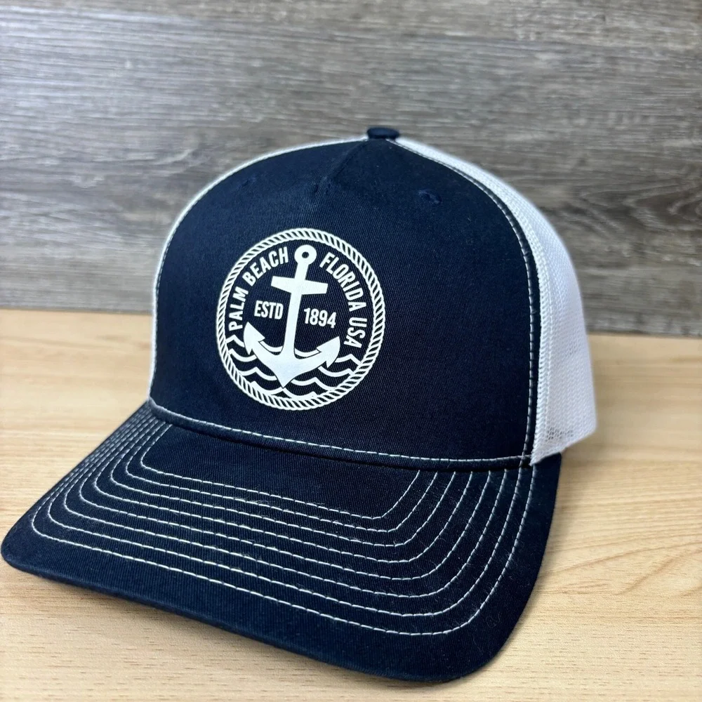 Palm Beach‎ Hat Cap Snap Back Blue Florida Beach Fishing Anchor Richardson